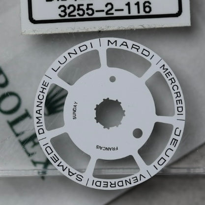 NEW Rolex 3255-2-116 Disco Indicatore Giorni Data DAY-DATE Bianco Francese Nuovo