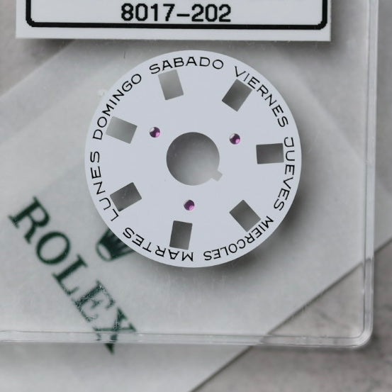 NEW Rolex 1555-8017-202 Disco Indicatore Giorni Data DAY-DATE Bianco Spagnolo