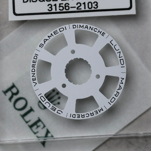 NEW Rolex 3156-2103 Disco Indicatore Giorni Data DAY-DATE Bianco Francese Nuovo