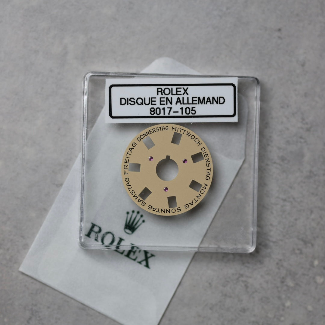NEW Rolex 1555-8017-105 Disco Indicatore Giorni Data DAY-DATE Champagne Tedesco