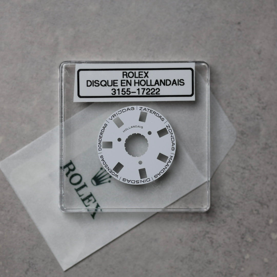 NEW Rolex 3155-17222 Disco Indicatore Giorni Data DAY-DATE Bianco Olandese Nuovo
