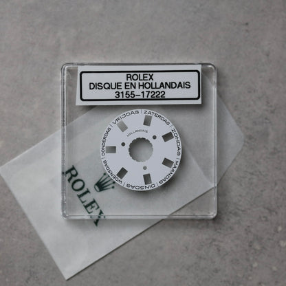 NEW Rolex 3155-17222 Disco Indicatore Giorni Data DAY-DATE Bianco Olandese Nuovo