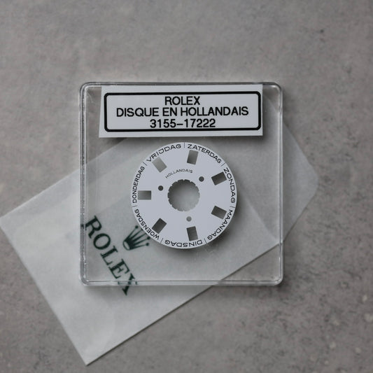 NEW Rolex 3155-17222 Disco Indicatore Giorni Data DAY-DATE Bianco Olandese Nuovo
