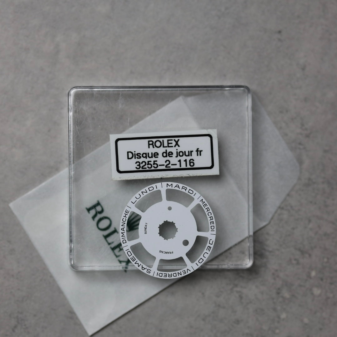 NEW Rolex 3255-2-116 Disco Indicatore Giorni Data DAY-DATE Bianco Francese Nuovo