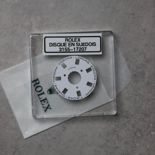 NEW Rolex 3155-17207 Disco Indicatore Giorni Data DAY-DATE Bianco Svedese Nuovo