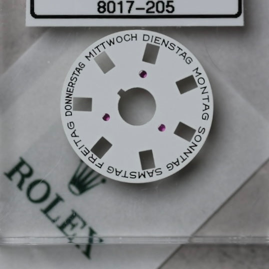NEW Rolex 1555-8017-205 Disco Indicatore Giorni Data DAY-DATE Bianco Tedesco
