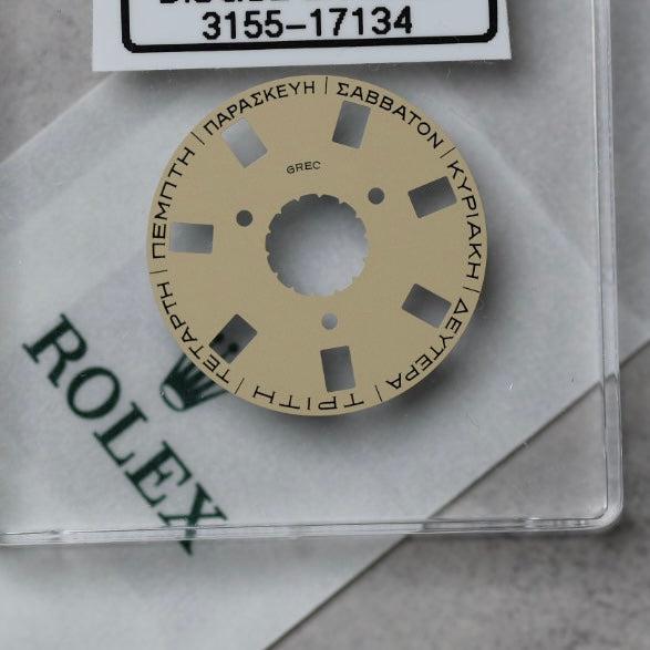 NEW Rolex 3155-17134 Disco Indicatore Giorni Data DAY-DATE Champagne Greco Nuovo