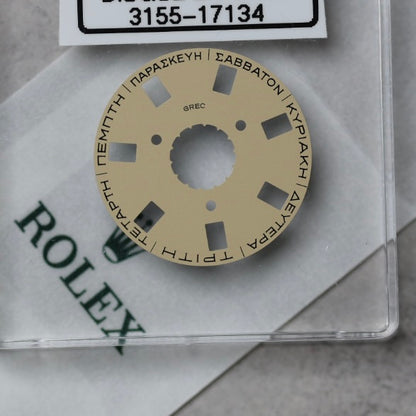 NEW Rolex 3155-17134 Disco Indicatore Giorni Data DAY-DATE Champagne Greco Nuovo
