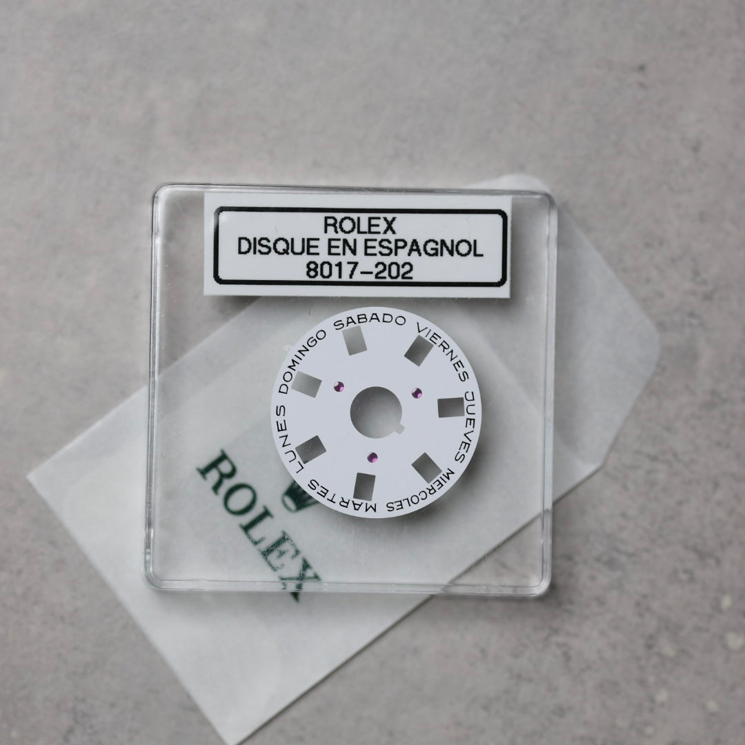 NEW Rolex 1555-8017-202 Disco Indicatore Giorni Data DAY-DATE Bianco Spagnolo