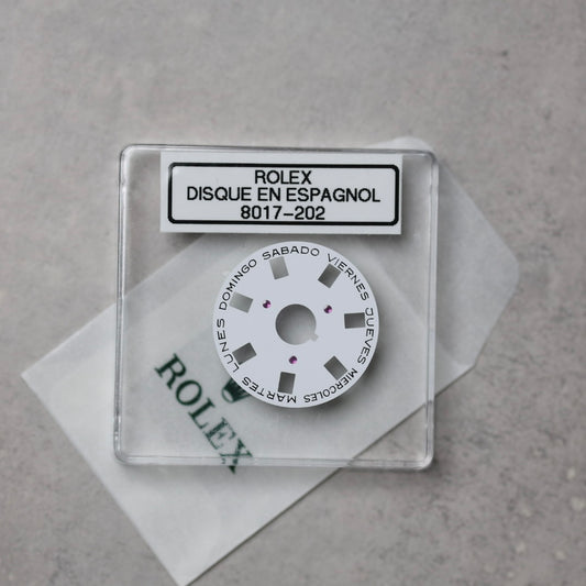 NEW Rolex 1555-8017-202 Disco Indicatore Giorni Data DAY-DATE Bianco Spagnolo