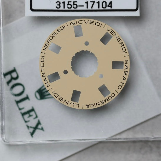 NEW Rolex 3155-17104 Disco Indicatore Giorni Data DAY-DATE Champagne Italiano Nuovo