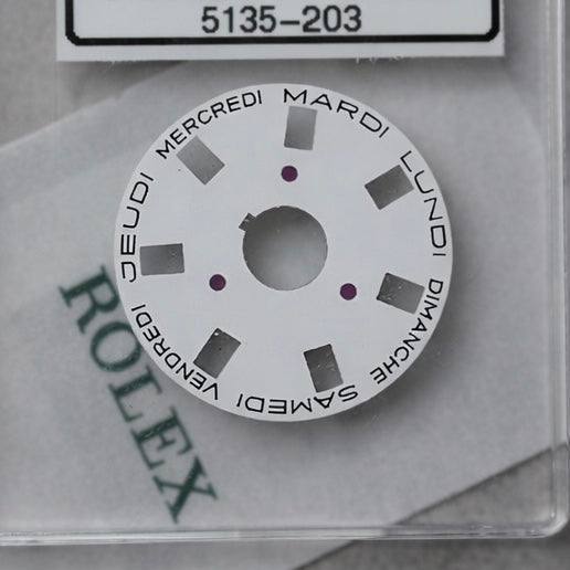 NEW Rolex 3055-5135-203 Disco Indicatore Giorni Data DAY-DATE Bianco Francese 5055