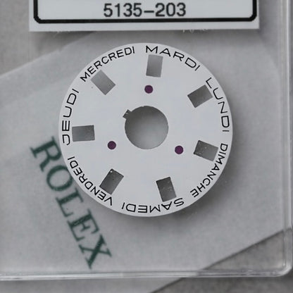 NEW Rolex 3055-5135-203 Disco Indicatore Giorni Data DAY-DATE Bianco Francese 5055
