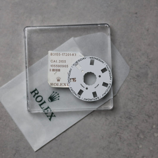 NEW Rolex 3155-17201 Disco Indicatore Giorni  Data DAY-DATE Bianco Inglese Nuovo