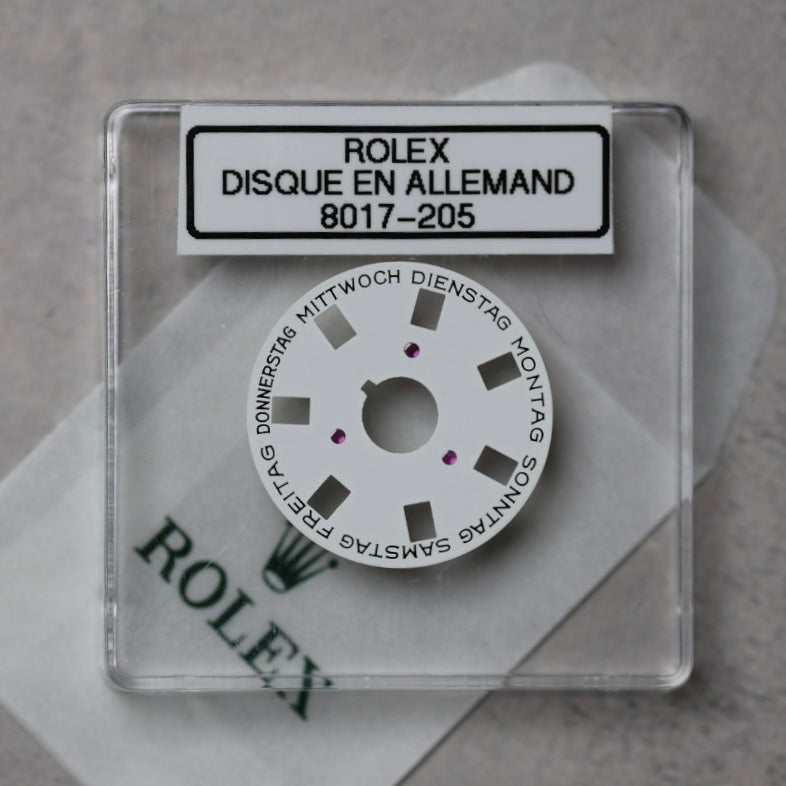 NEW Rolex 1555-8017-205 Disco Indicatore Giorni Data DAY-DATE Bianco Tedesco