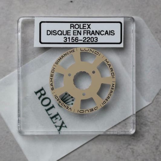 NEW Rolex 3156-2203 Disco Indicatore Giorni Data DAY-DATE Champagne Francese Nuovo