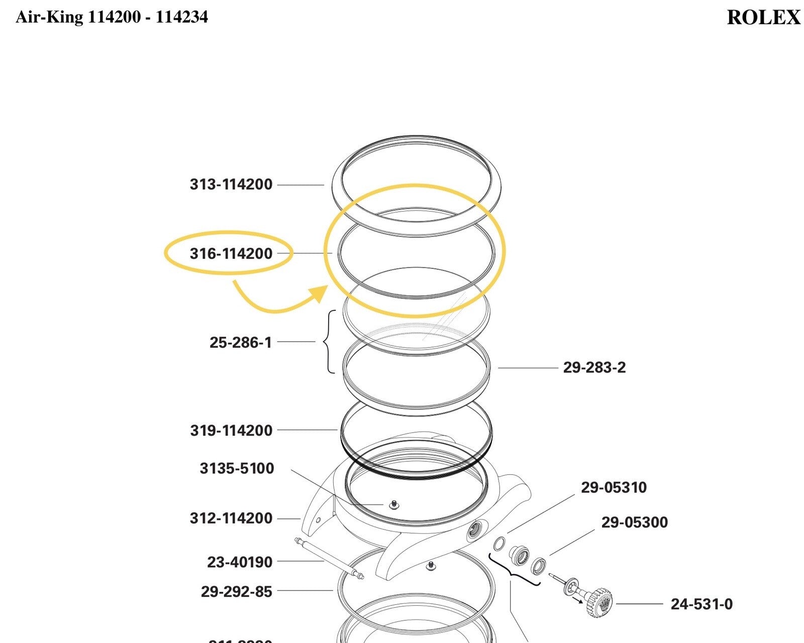 NEW Rolex 316-114200-J2 Bezel Gasket Genuine Air King Date 115200 x1pc