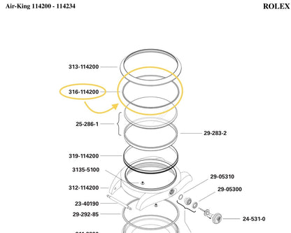 NEW Rolex 316-114200-J2 Bezel Gasket Genuine Air King Date 115200 x1pc