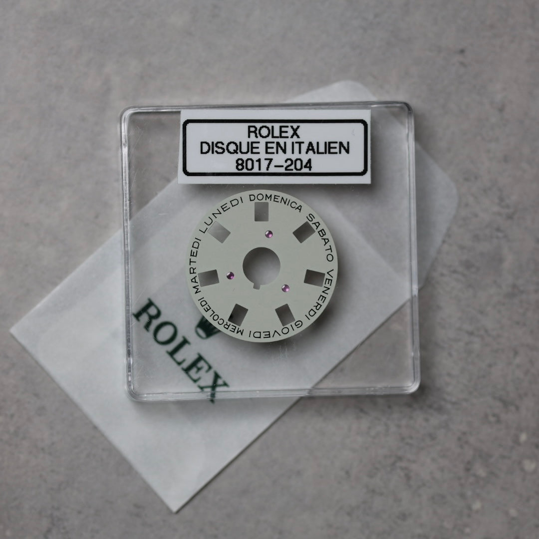 NEW Rolex 1555-8017-204 Disco Indicatore Giorni Data DAY-DATE Argento Italiano