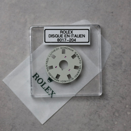 NEW Rolex 1555-8017-204 Disco Indicatore Giorni Data DAY-DATE Argento Italiano