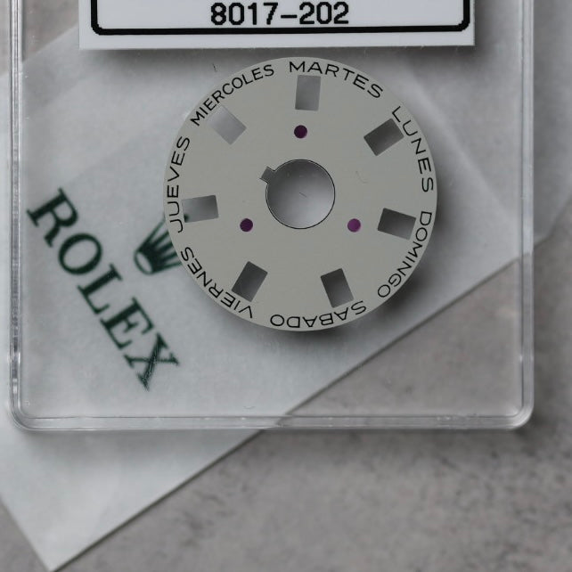 NEW Rolex 1555-8017-202 Disco Indicatore Giorni Data DAY-DATE Argento Spagnolo
