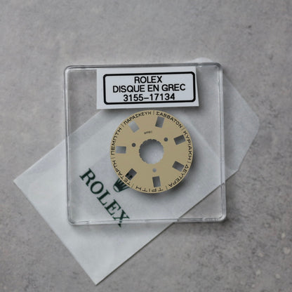 NEW Rolex 3155-17134 Disco Indicatore Giorni Data DAY-DATE Champagne Greco Nuovo