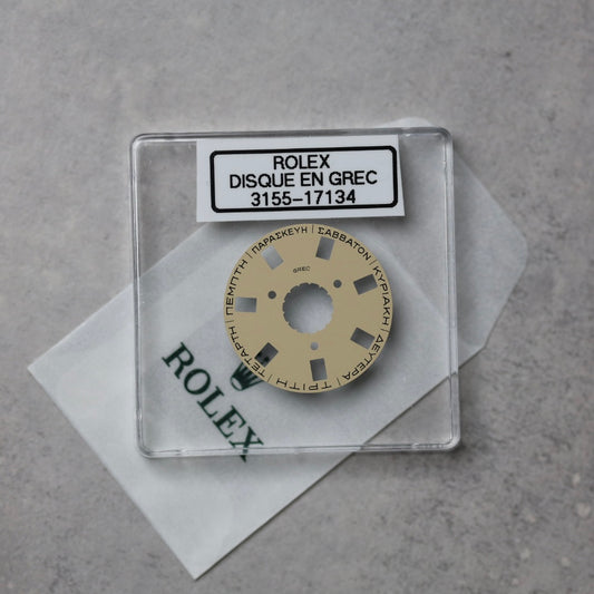 NEW Rolex 3155-17134 Disco Indicatore Giorni Data DAY-DATE Champagne Greco Nuovo