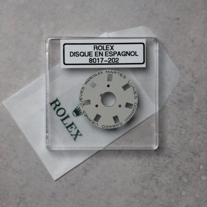 NEW Rolex 1555-8017-202 Disco Indicatore Giorni Data DAY-DATE Argento Spagnolo