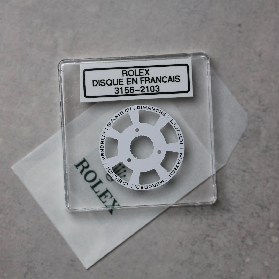 NEW Rolex 3156-2103 Disco Indicatore Giorni Data DAY-DATE Bianco Francese Nuovo