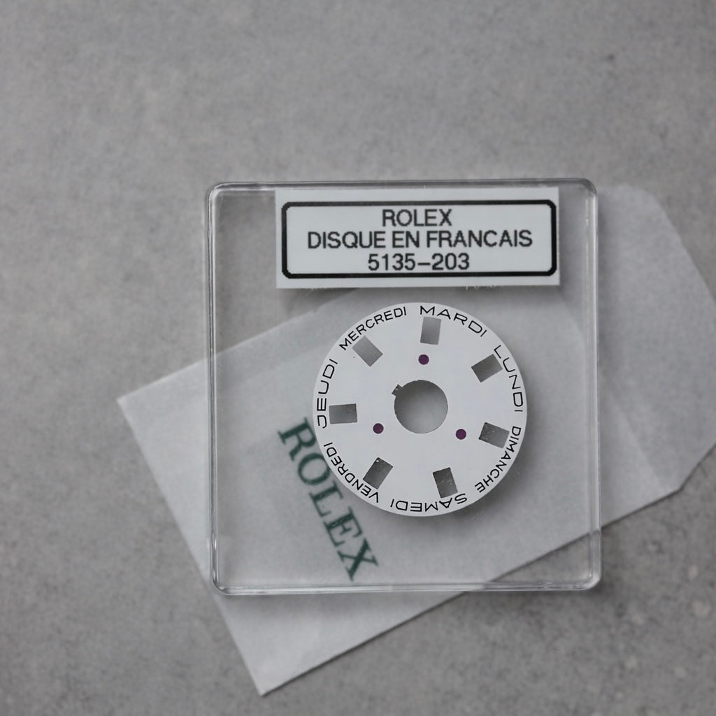 NEW Rolex 3055-5135-203 Disco Indicatore Giorni Data DAY-DATE Bianco Francese 5055