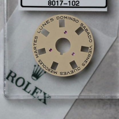 NEW Rolex 1555-8017-102 Disco Indicatore Giorni Data DAY-DATE Champagne Spagnolo