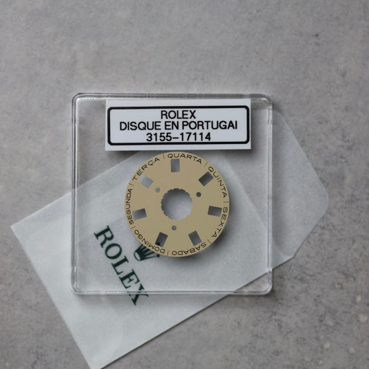 NEW Rolex 3155-17114 Disco Indicatore Giorni Data DAY-DATE champagne Portoghese Nuovo