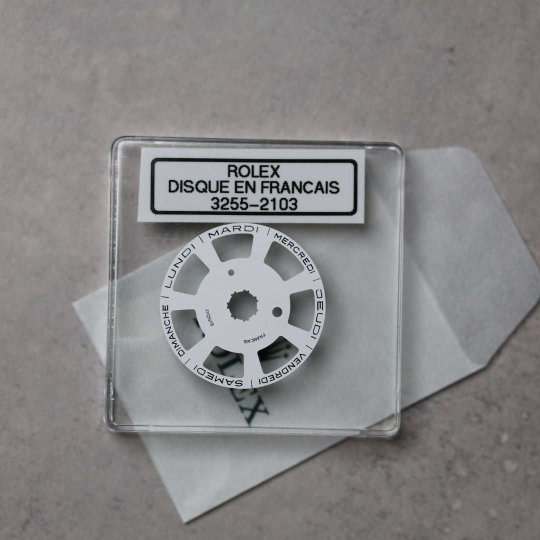 NEW Rolex 3255-2103 Disco Indicatore Giorni Data DAY-DATE Bianco Francese Nuovo