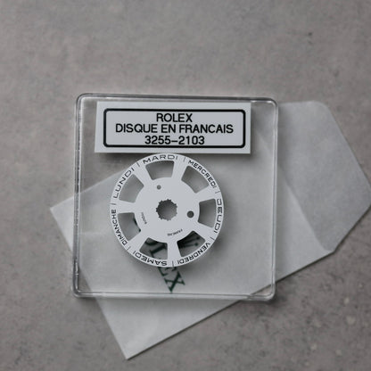 NEW Rolex 3255-2103 Disco Indicatore Giorni Data DAY-DATE Bianco Francese Nuovo