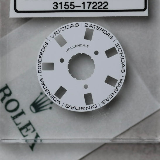 NEW Rolex 3155-17222 Disco Indicatore Giorni Data DAY-DATE Bianco Olandese Nuovo