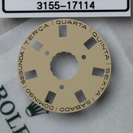 NEW Rolex 3155-17114 Disco Indicatore Giorni Data DAY-DATE champagne Portoghese Nuovo