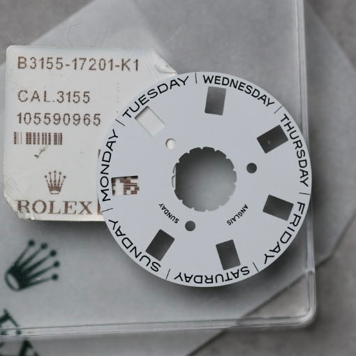 NEW Rolex 3155-17201 Disco Indicatore Giorni  Data DAY-DATE Bianco Inglese Nuovo