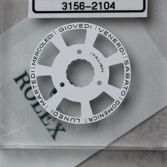NEW Rolex 3156-2104 Disco Indicatore Giorni Data DAY-DATE Bianco Italiano Nuovo