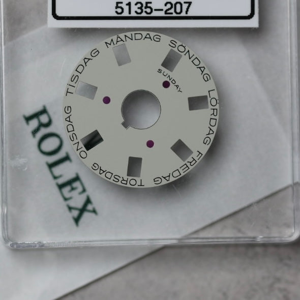 NEW Rolex 3055-5135-207 Disco Indicatore Giorni Data DAY-DATE Argento Svedese