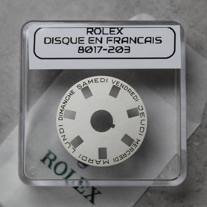 NEW Rolex 1555-8017-203 Disco Indicatore Giorni Data DAY-DATE Argento Francese Originale