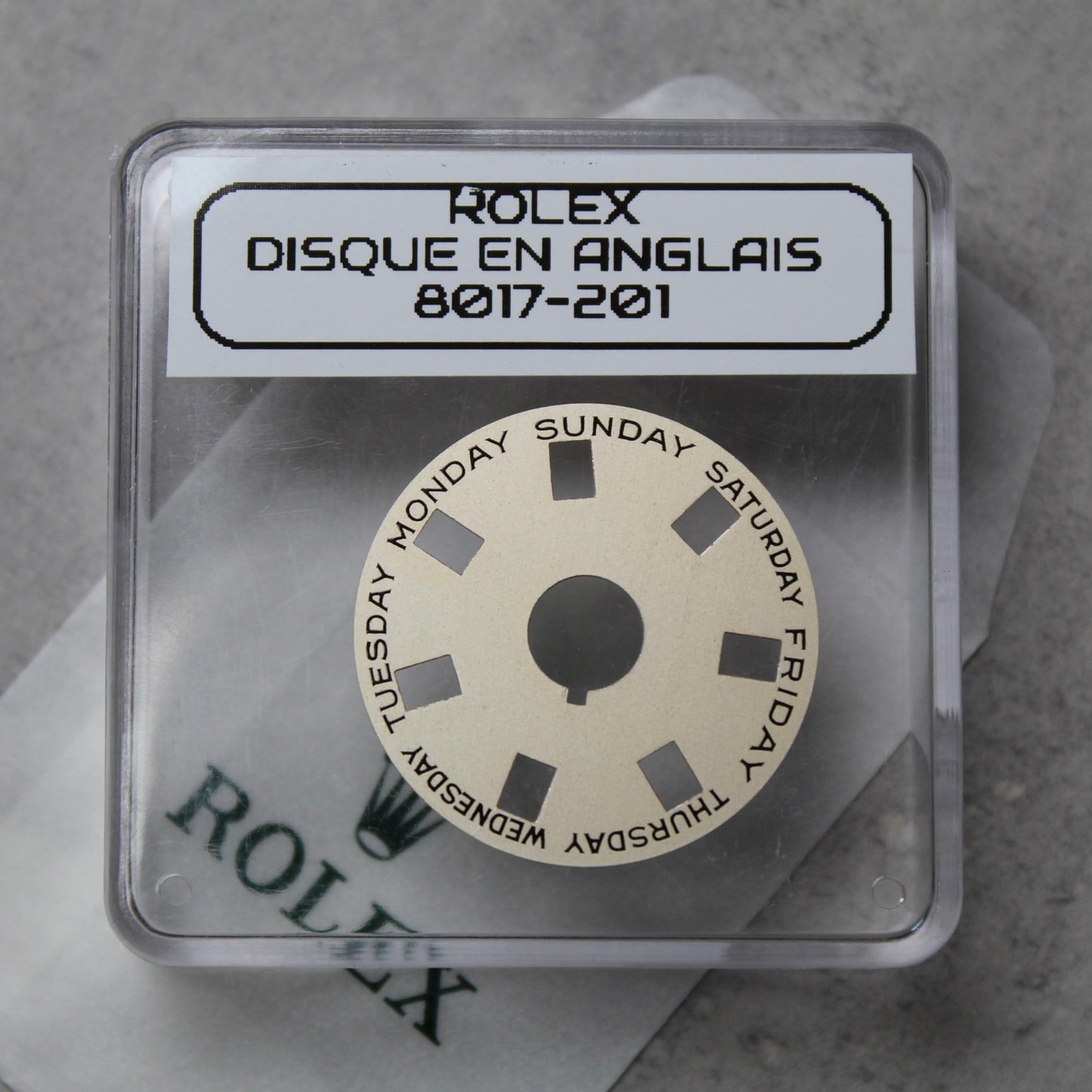 NEW Rolex 1555-8017-201 Disco Indicatore Giorni Data DAY-DATE Argento Inglese