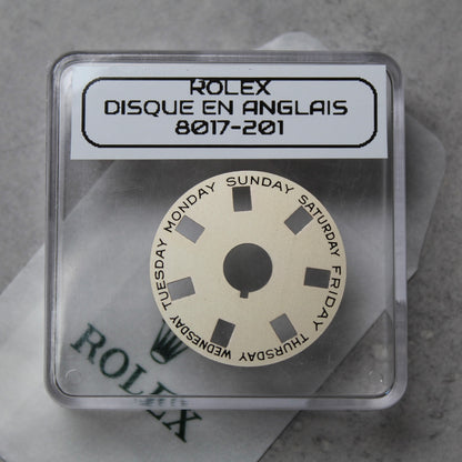 NEW Rolex 1555-8017-201 Disco Indicatore Giorni Data DAY-DATE Argento Inglese