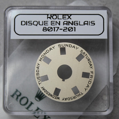 NEW Rolex 1555-8017-201 Disco Indicatore Giorni Data DAY-DATE Argento Inglese