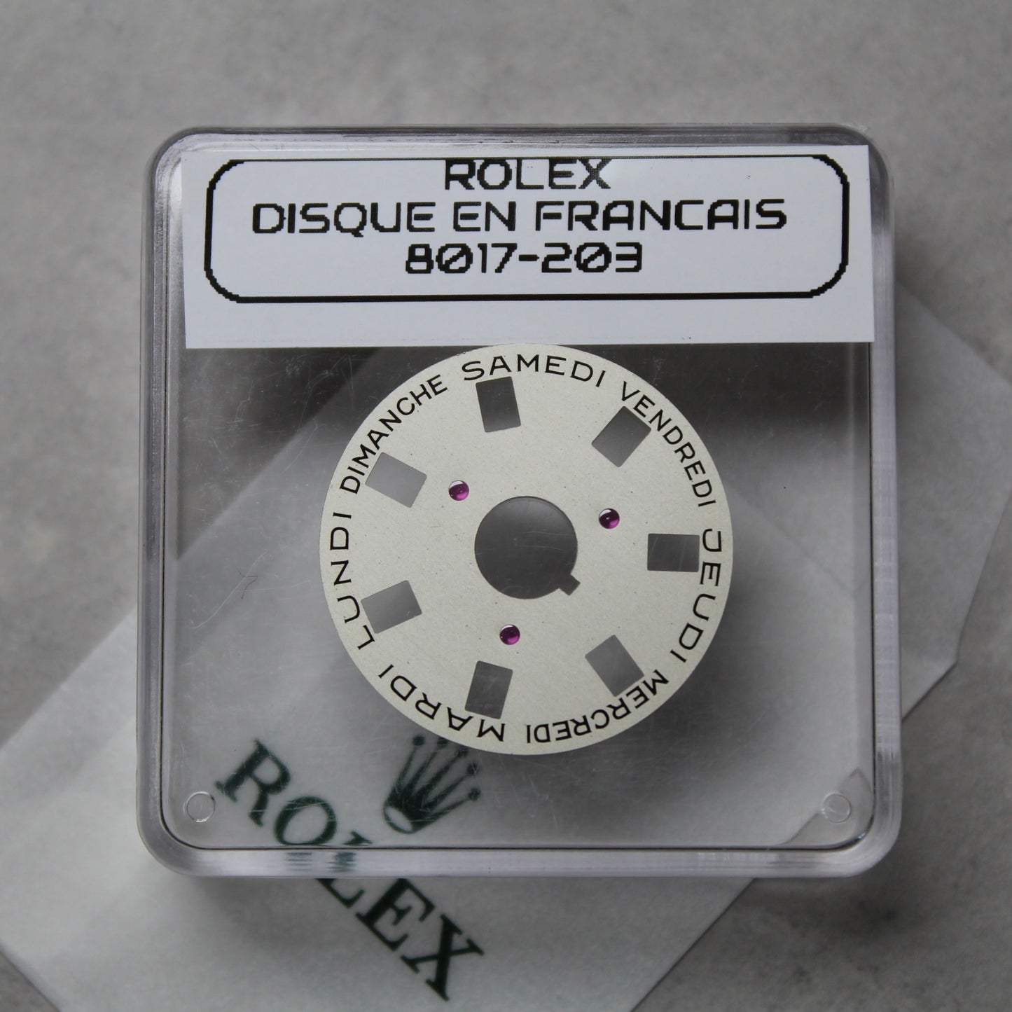 NEW Rolex 1555-8017-203 Disco Indicatore Giorni Data DAY-DATE Argento Francese