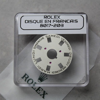 NEW Rolex 1555-8017-203 Disco Indicatore Giorni Data DAY-DATE Argento Francese