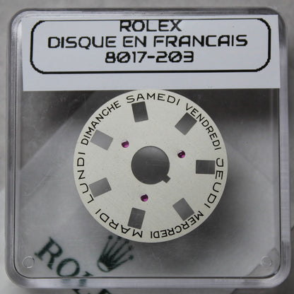 NEW Rolex 1555-8017-203 Disco Indicatore Giorni Data DAY-DATE Argento Francese